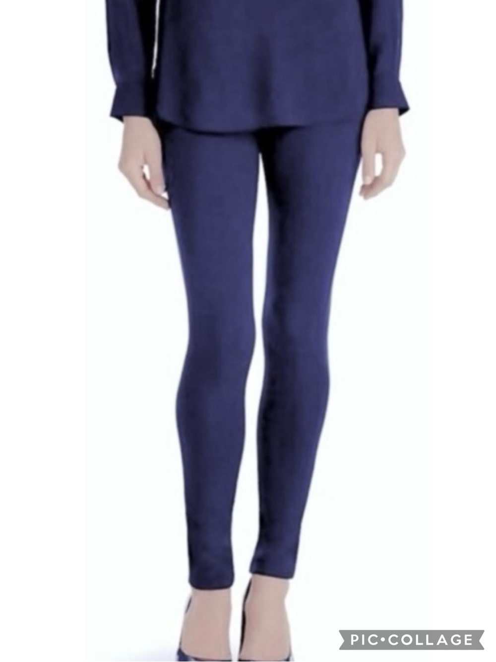 WHBM Leggings Blue Ponte Knit M Everyday Business Casual Stretch Travel Dressy